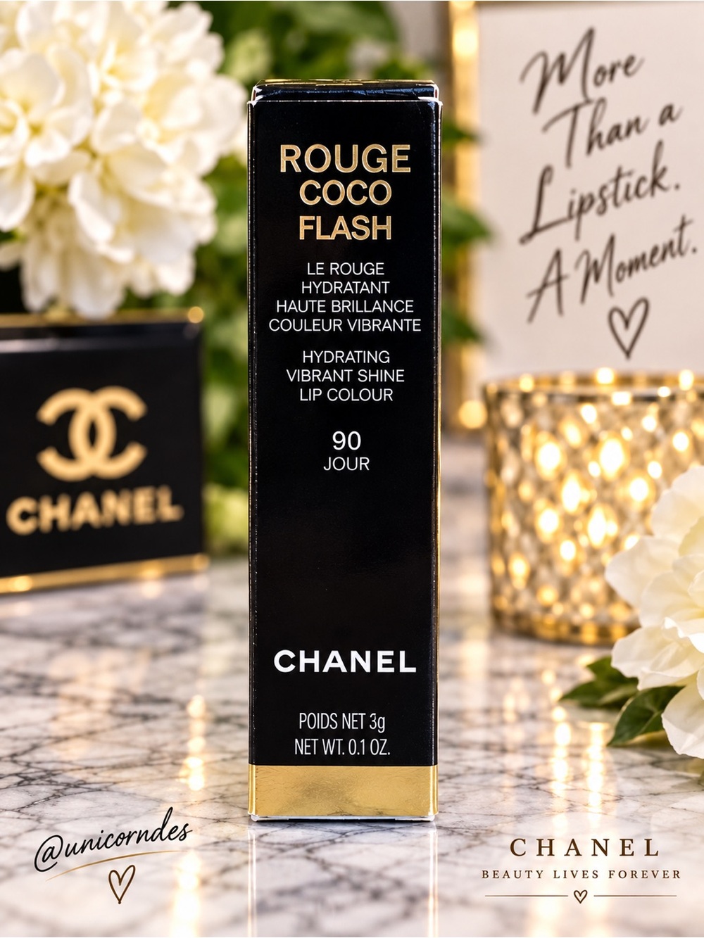 CHANEL Rouge Coco Flash Lipstick 90 Jour Hydrating Vibrant Shine Full Size